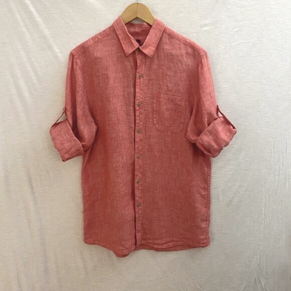 Ocean & Coast Men's Red Linen Long‎ Sleeve Button Down Shirt Size Medium
